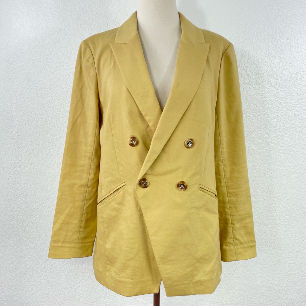 {Veronica Beard} Nisha Linen-Blend Oversized Double Breasted Blazer, Size 10